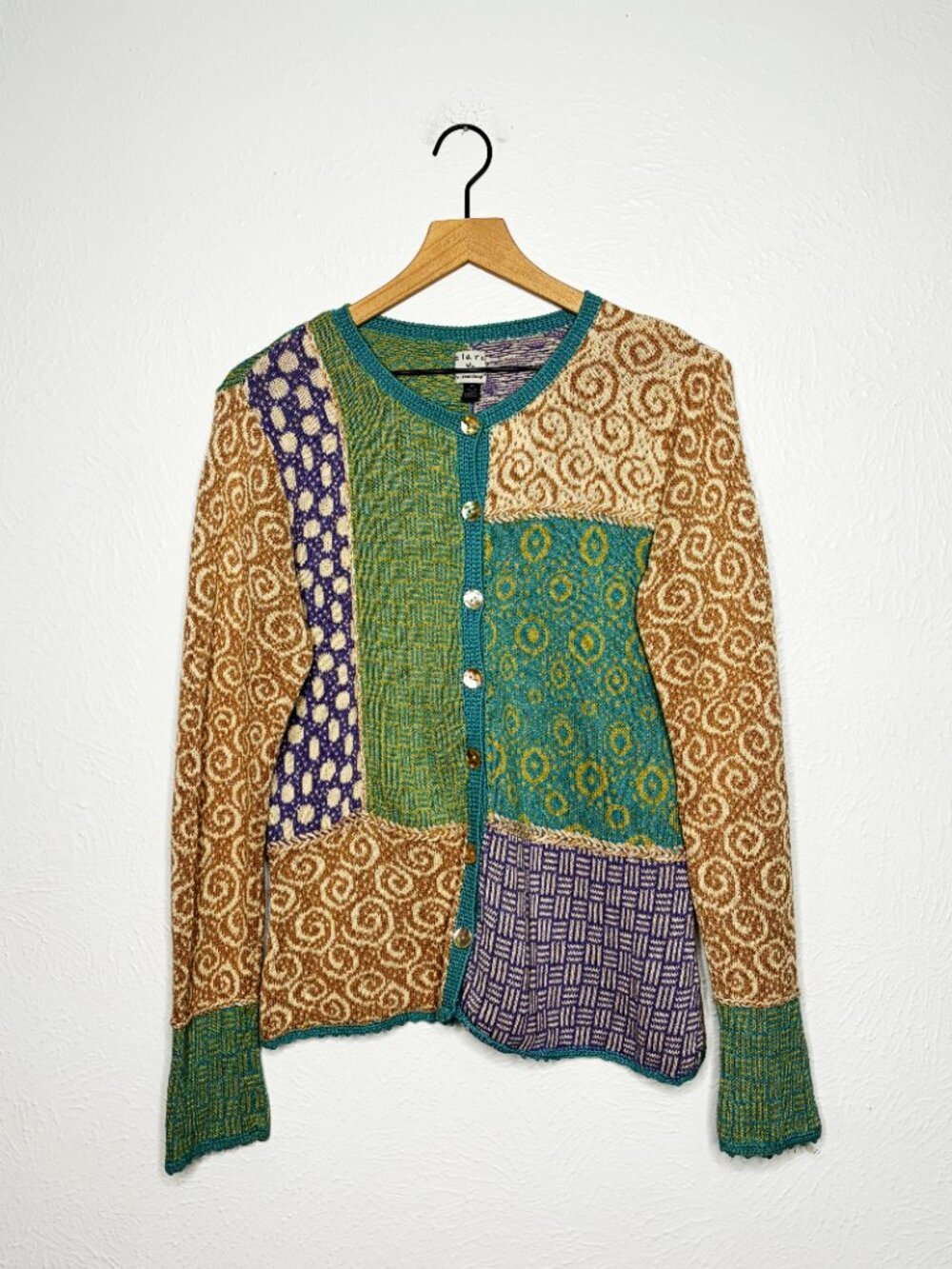 Vintage Clare by Icelandic Design Patchwork Button Cardigan Women's Size M